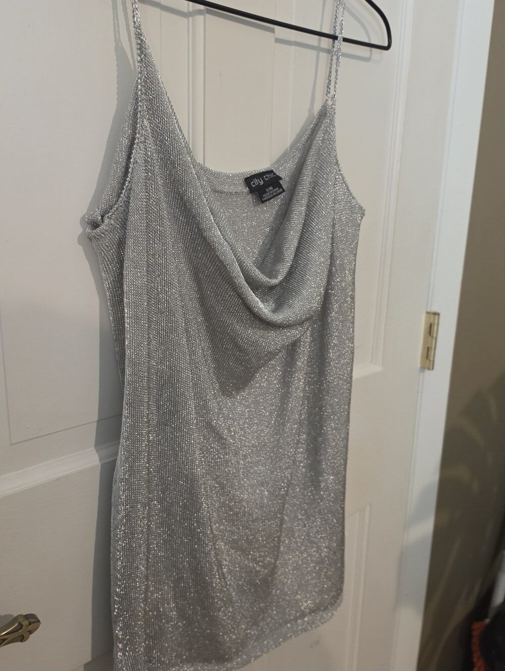 City Chic Silver Sparkle Cowl Neck Top S (16 Plus)